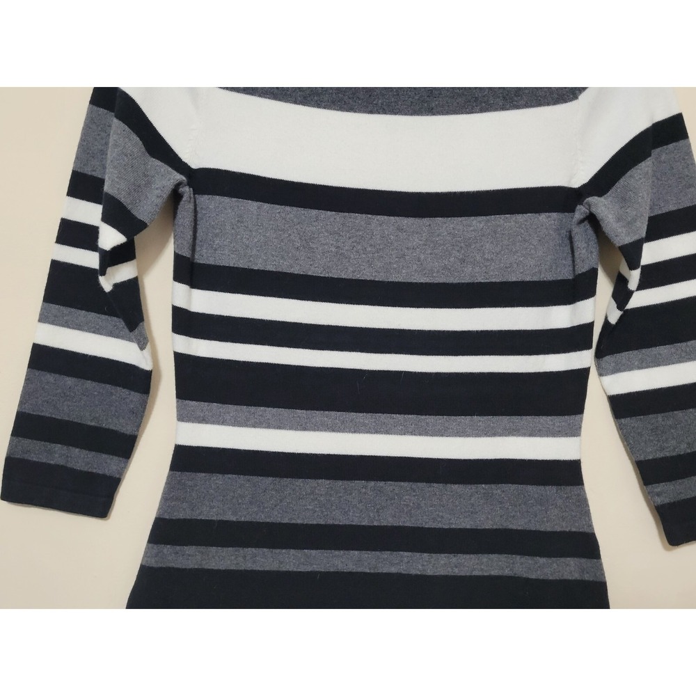 Lauren Ralph Lauren Womens Sweater Dress Size PXS Black Striped Midi Bodycon - Picture 3 of 11